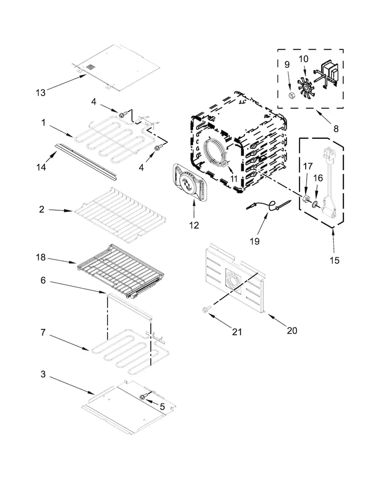 Internal Oven Parts Diagram and Parts List for JJW2427DS01  Jenn-Air Wall Oven