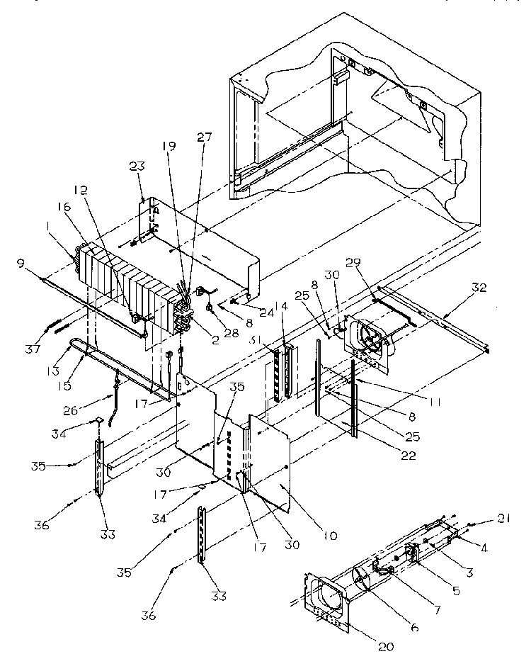 Evaporator Area Diagram and Parts List for TR522SW-P1182701WW  Amana Refrigerator