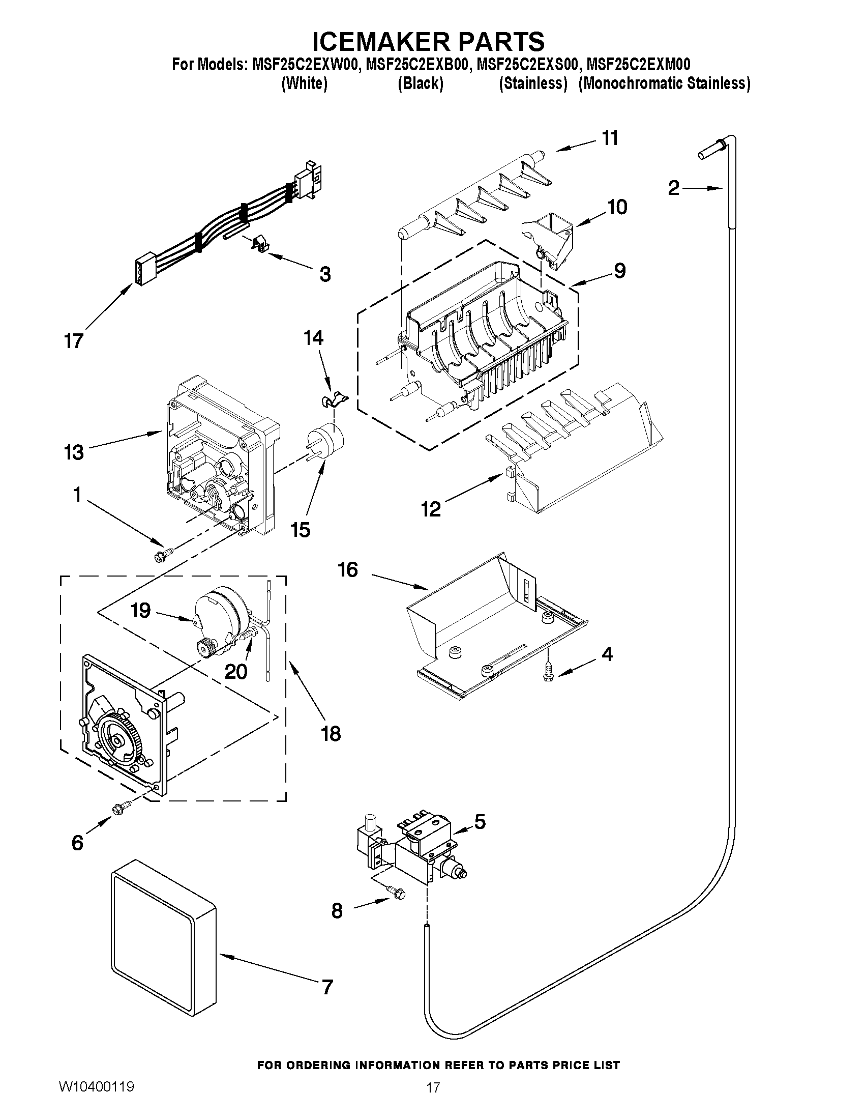 12 - ICEMAKER PARTS Diagram and Parts List for MSF25C2EXB00  Maytag Refrigerator