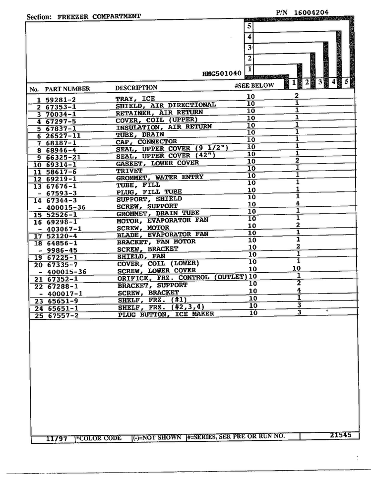 Freezer Compartment Page 2 Diagram and Parts List for 501040  Admiral Refrigerator