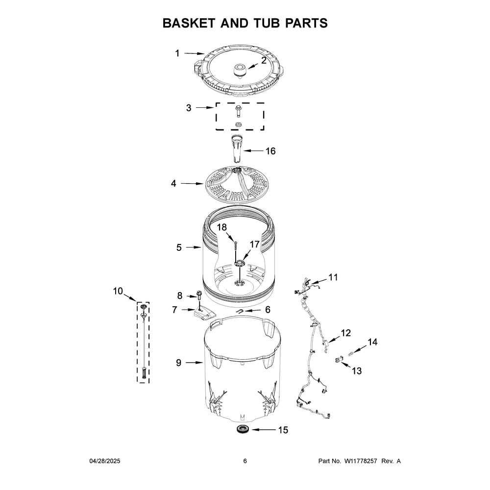 Basket And Tub Parts Diagram and Parts List for MTW4205SW0  Maytag Washer