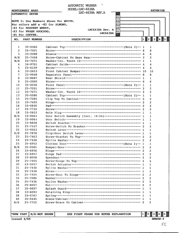 Exterior Page 2 Diagram and Parts List for 6638A  Norge Washer