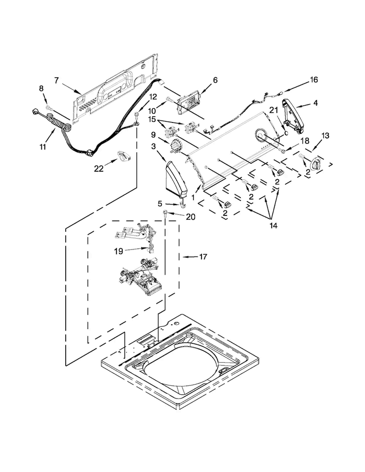 Controls And Water Inlet Parts Diagram and Parts List for CAW9444BW0  Crosley Washer