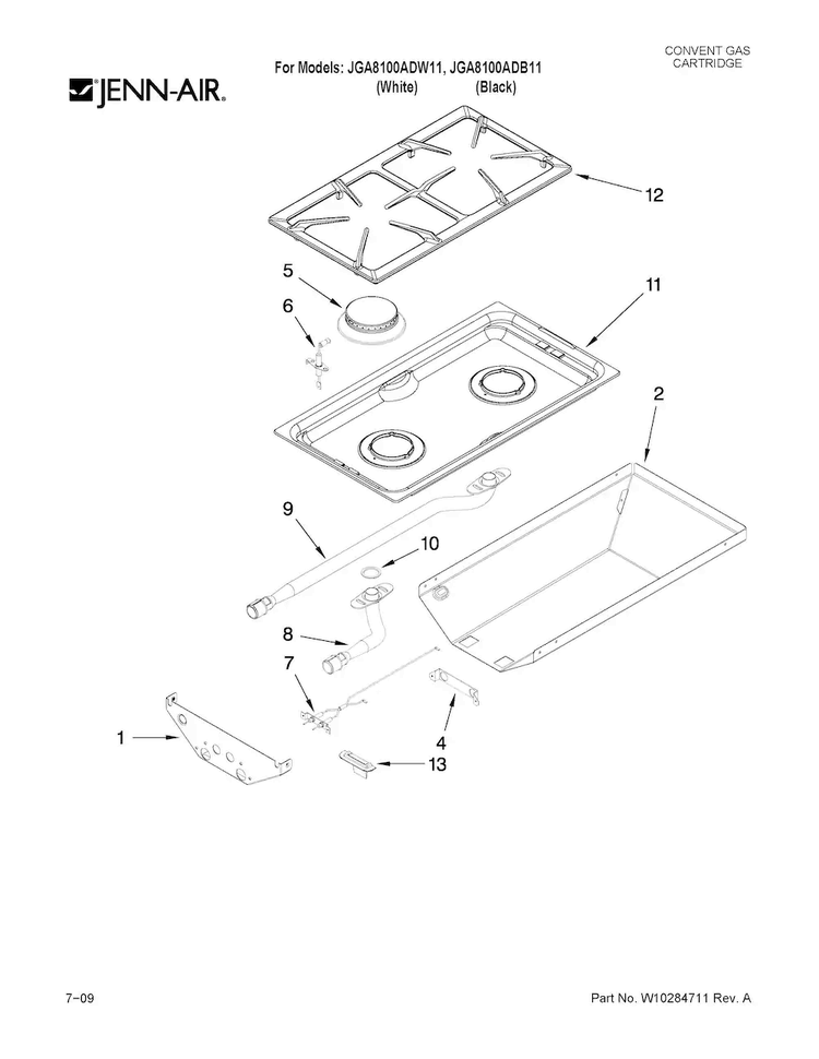 Conventional Cartridge Diagram and Parts List for JGA8100ADW11  Jenn-Air Range