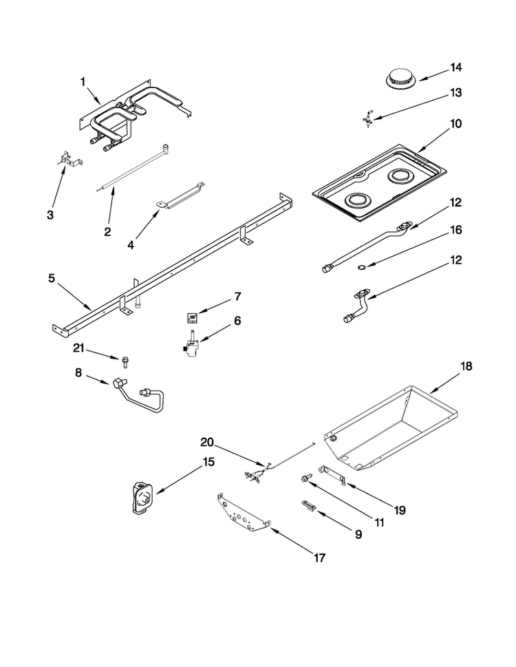 Gas Controls Diagram and Parts List for JGD8348CDP16  Jenn-Air Cooktop