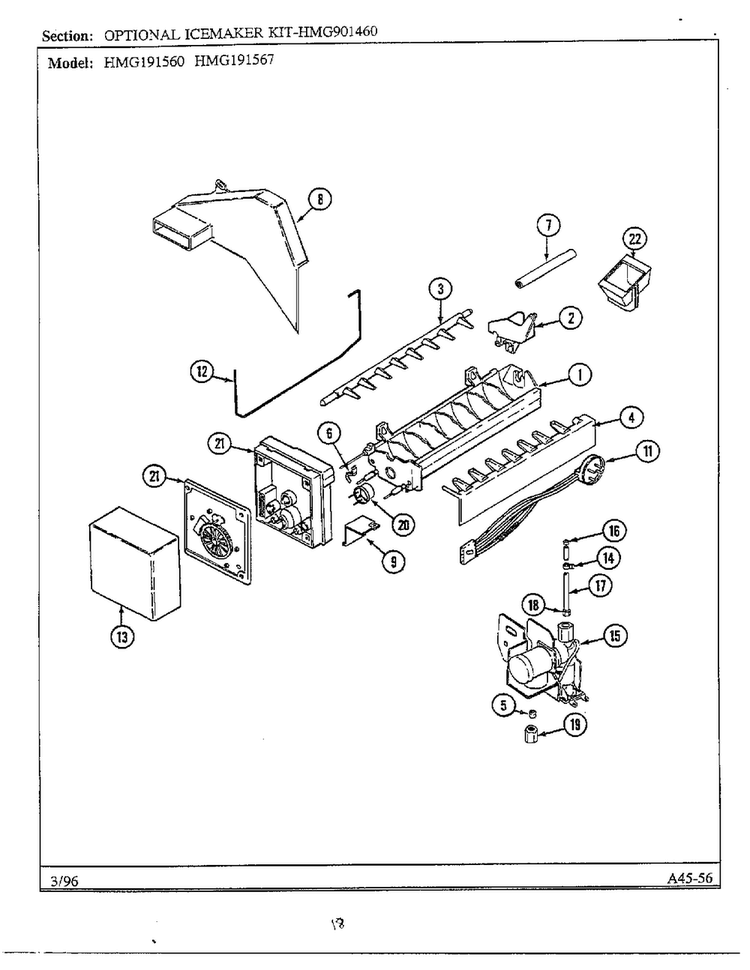 Optional Ice Maker Kit Diagram and Parts List for HMG191560  Admiral Refrigerator
