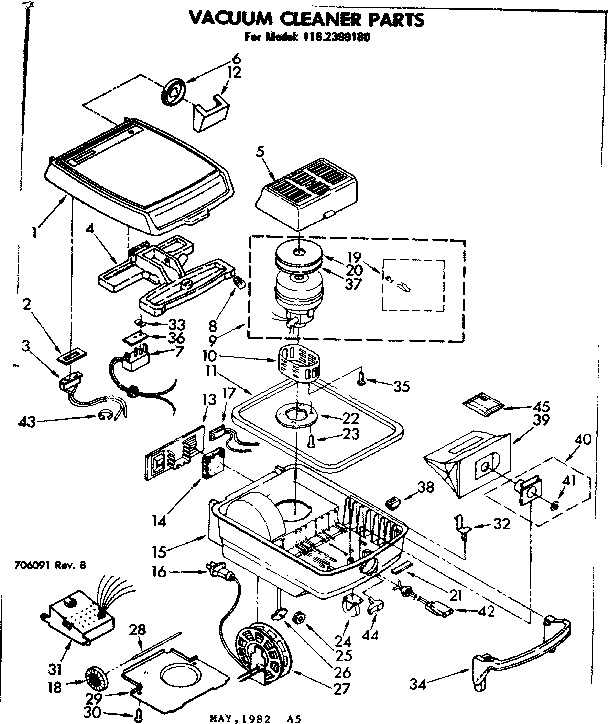 Base Assembly Diagram and Parts List for 1162399180  Kenmore Canister Vacuum