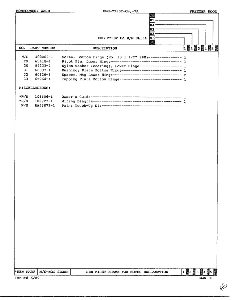 Freezer Door Page 3 Diagram and Parts List for 22902-OA  Admiral Refrigerator