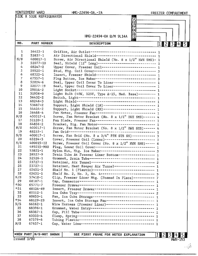 Freezer Compartment Page 2 Diagram and Parts List for 22494-OA  Admiral Refrigerator