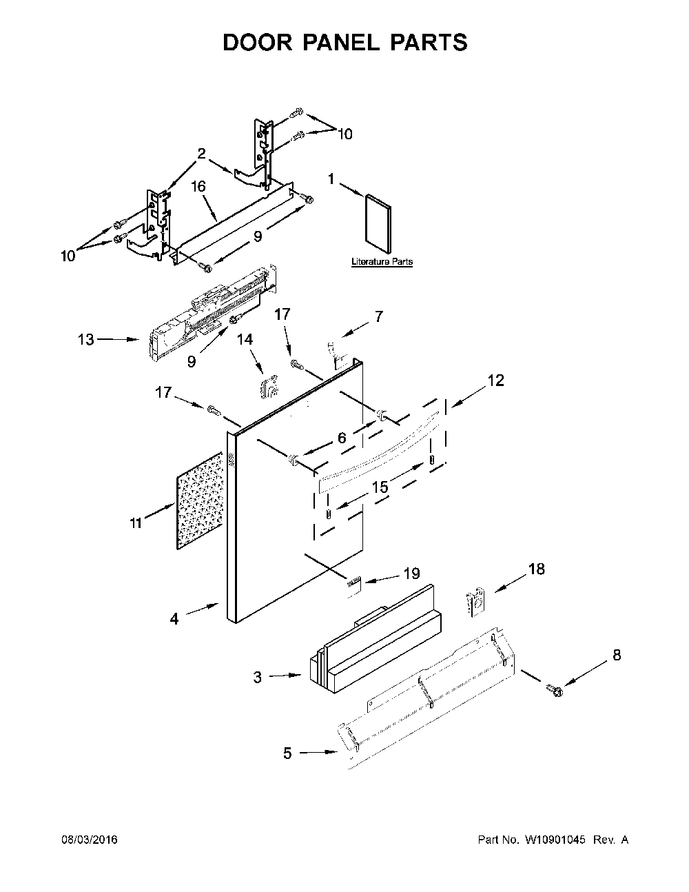 Door Panel Parts Diagram and Parts List for 66514815N611  Kenmore Dishwasher