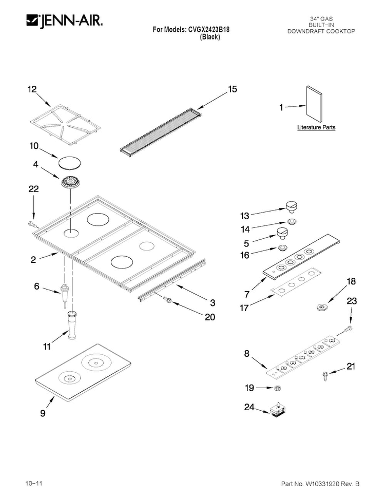 Cooktop Parts Diagram and Parts List for CVGX2423B18  Jenn-Air Cooktop