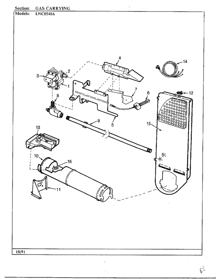 Gas Carrying Diagram and Parts List for 8540A REV E Norge Dryer