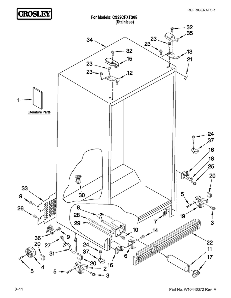 Cabinet Parts Diagram and Parts List for CS22CFXTS05  Crosley Refrigerator