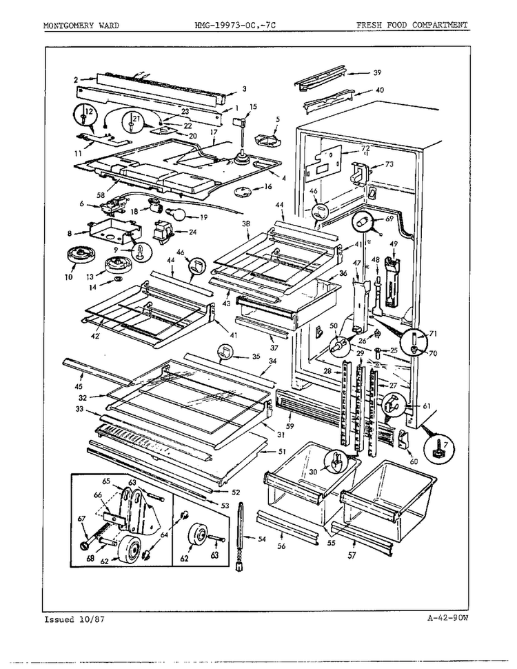 Fresh Food Compartment Diagram and Parts List for 19973C  Admiral Refrigerator