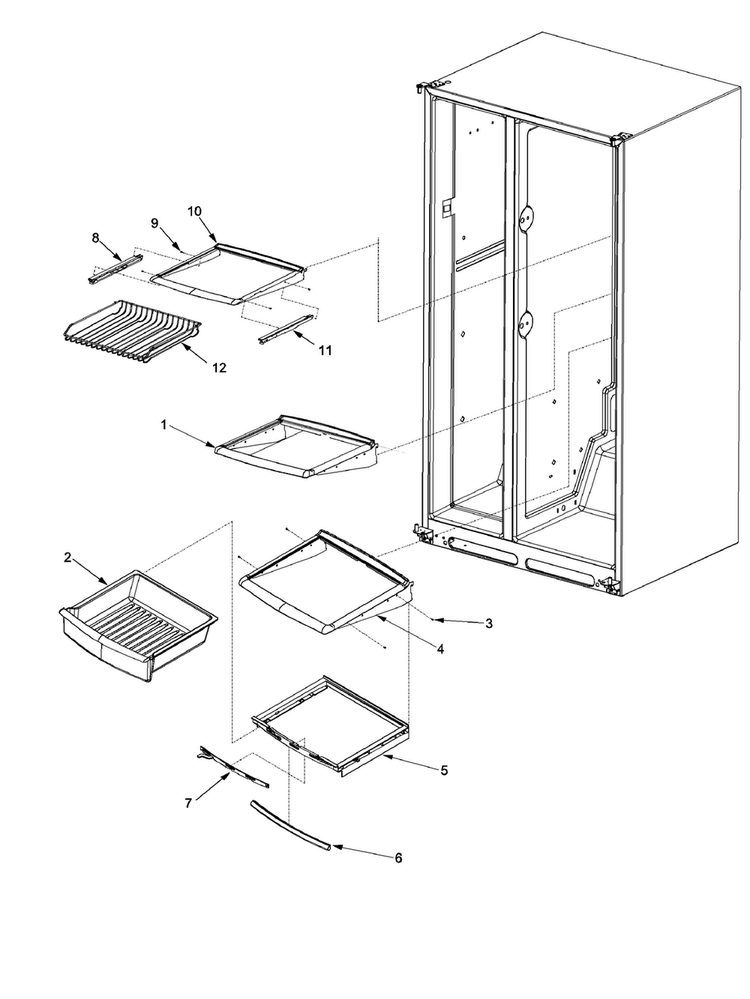 Deli And Ref Shelf Diagram and Parts List for XRSS287BB0  Amana Refrigerator