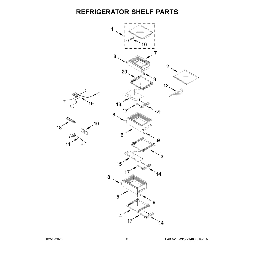 Refrigerator Shelf Parts Diagram and Parts List for JBRFL24IGX20  Jenn-Air Refrigerator