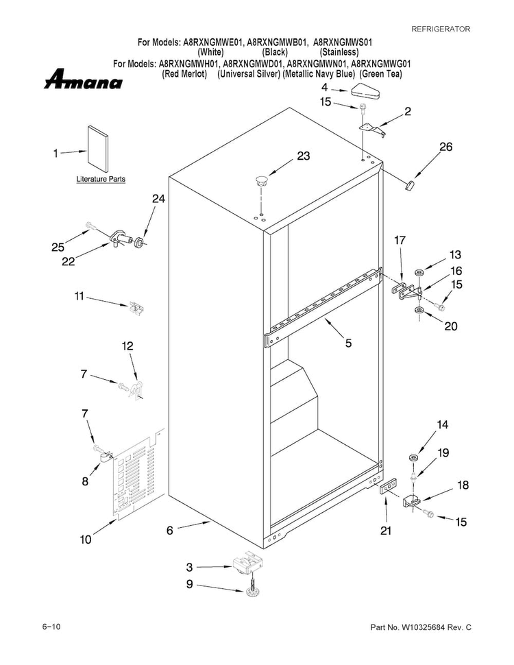 Cabinet Parts Diagram and Parts List for A8RXNGMWS01  Amana Refrigerator