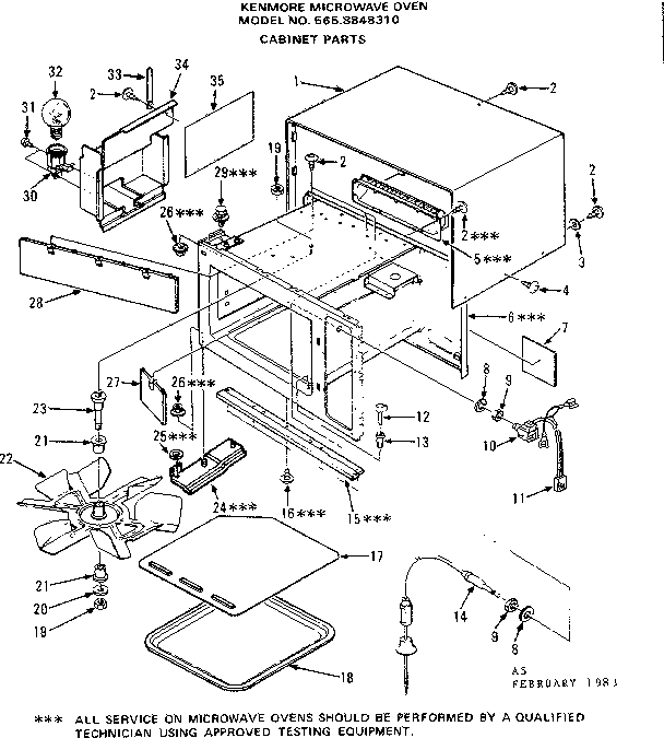 Cabinet Parts Diagram and Parts List for 5658848310  Kenmore Microwave