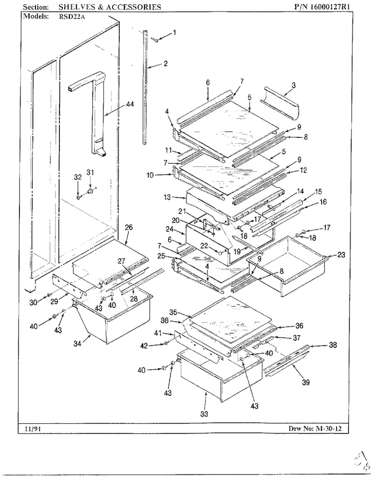 Shelves And Accessories Diagram and Parts List for 22714  Maytag Refrigerator