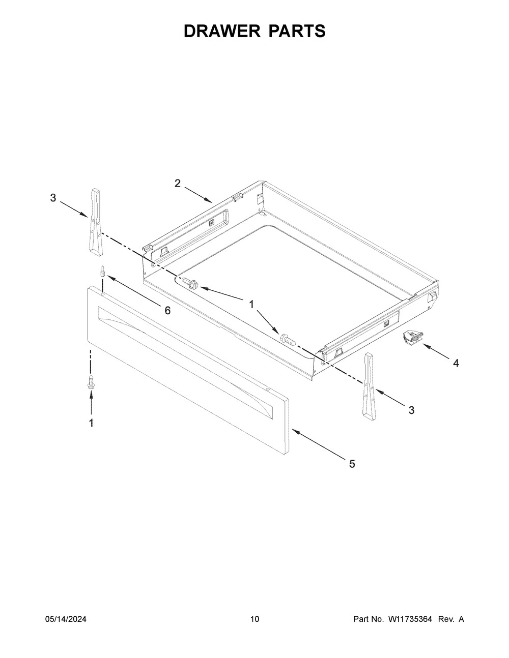 Drawer Parts Diagram and Parts List for YACR4303MFW9  Amana Range