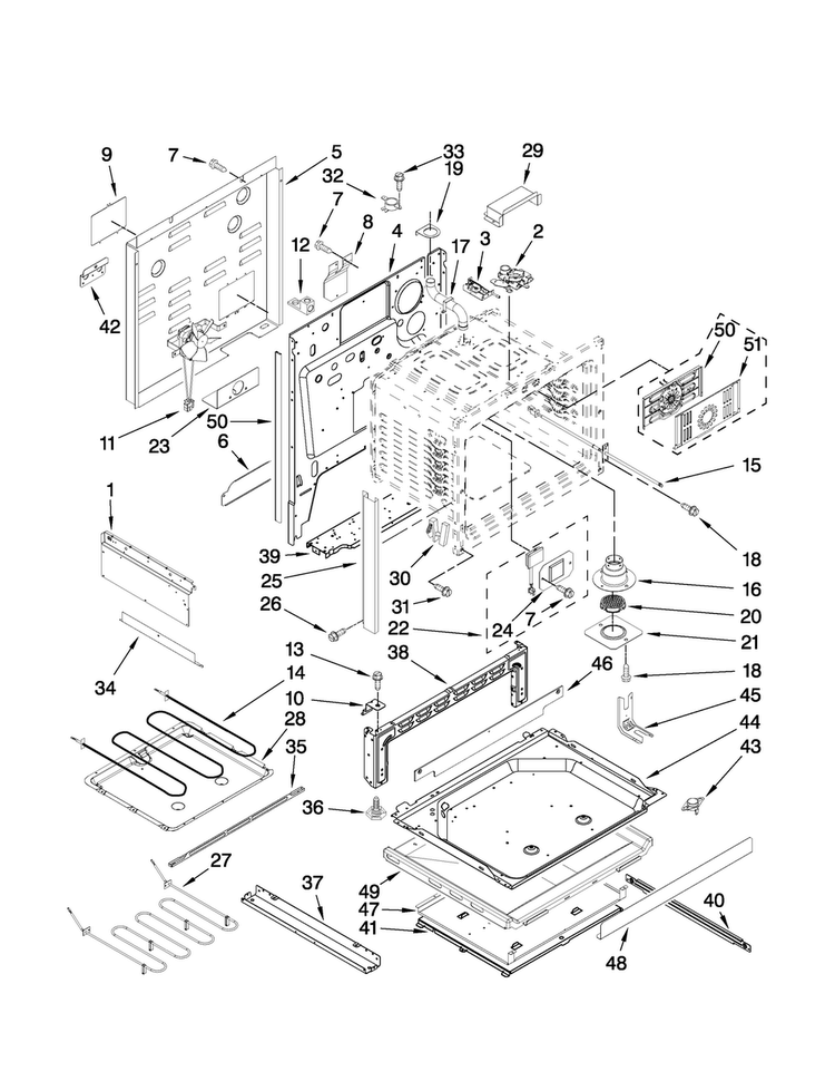 Chassis Parts Diagram and Parts List for JES8850BAB19  Jenn-Air Range