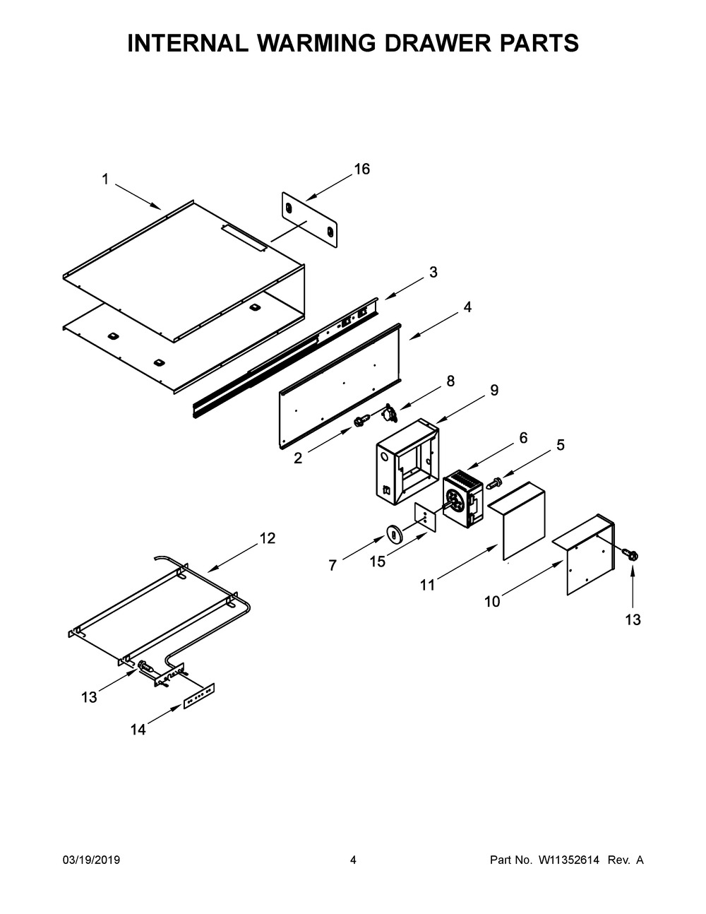 Internal Warming Drawer Parts Diagram and Parts List for JJD3027IL00  Maytag Warming Drawer