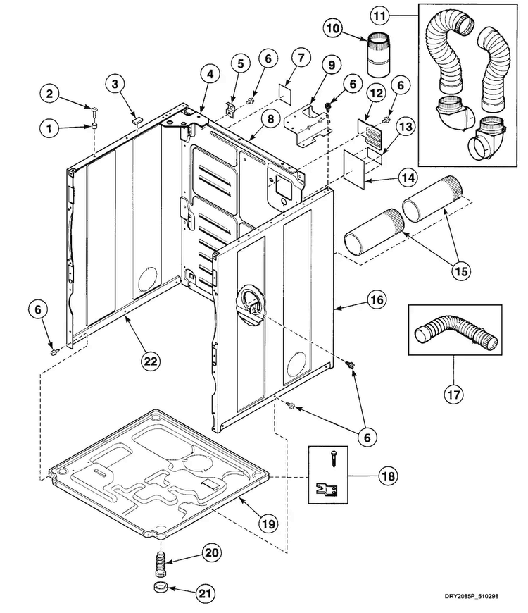 Cabinet Assy Diagram and Parts List for SDE107WF  Speed Queen Dryer