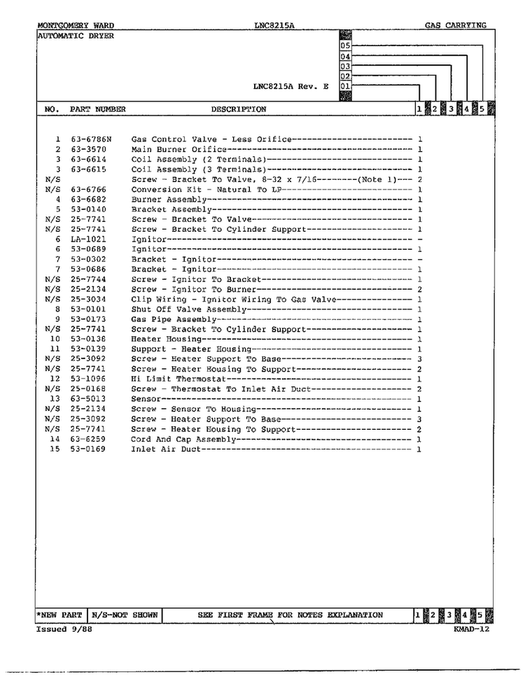 Gas Dryer Gas Carrying Assembly Page 3 Diagram and Parts List for 8215A REV A Norge Dryer