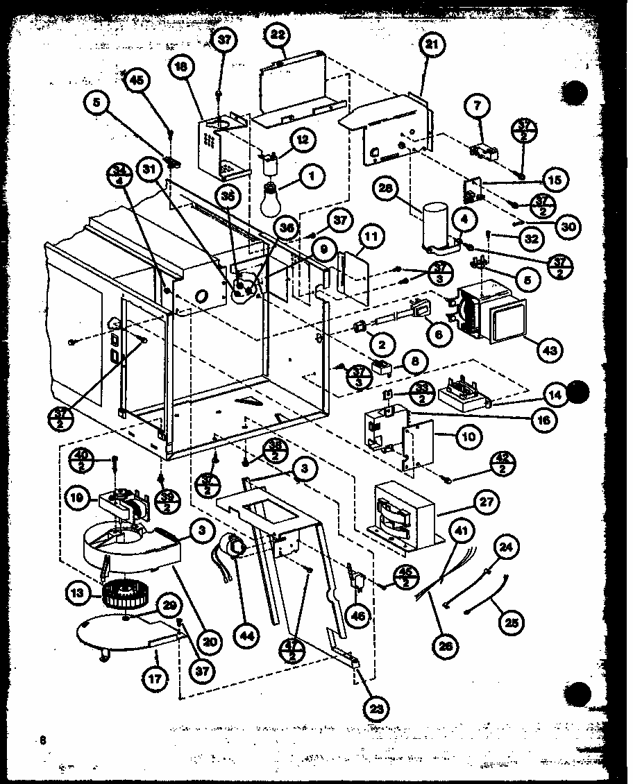 Transformer/capacitor/motor Diagram and Parts List for RS40 P76695-6M Amana Microwave