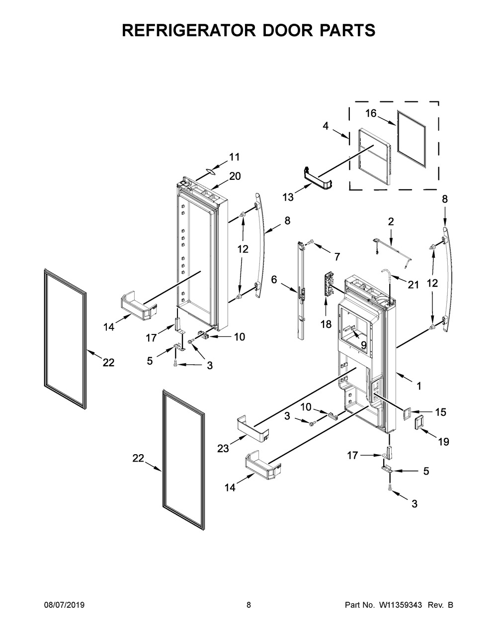 Refrigerator Door Parts Diagram and Parts List for JFFCC72EFS03  Maytag Refrigerator