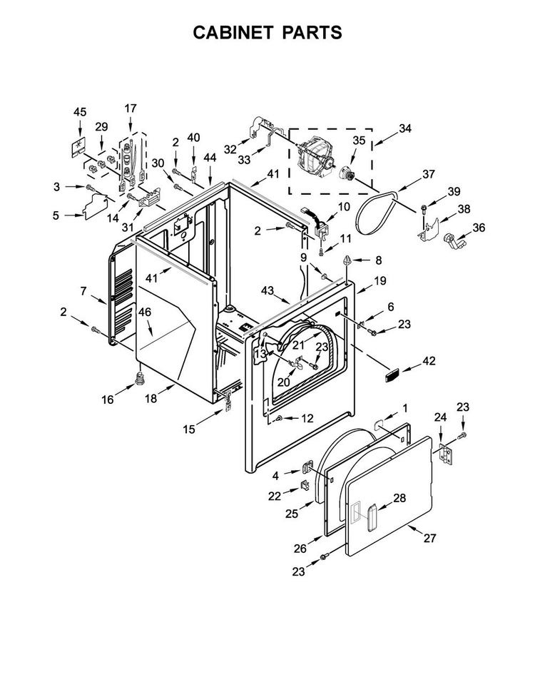 Cabinet Parts Diagram and Parts List for MEDX6STBW1  Maytag Dryer
