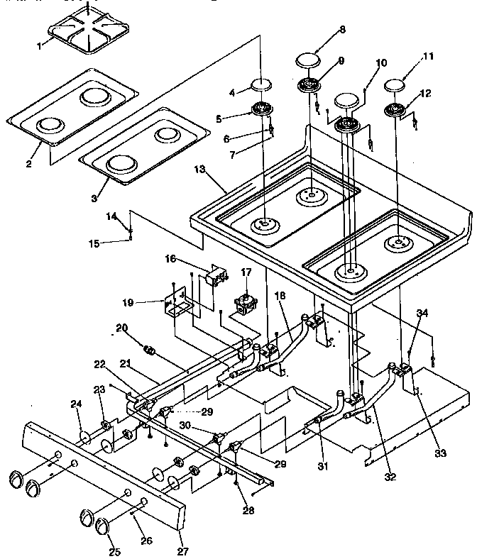 Main Top Diagram and Parts List for ARG7600W-P1143321NW  Amana Range