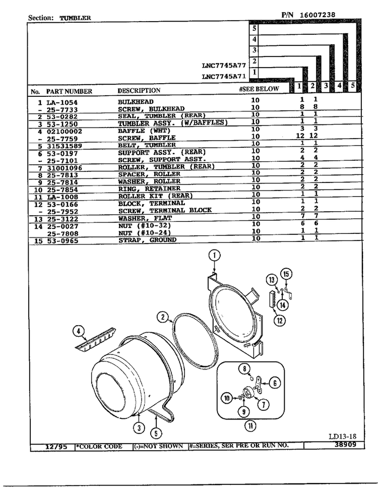 Tumbler Diagram and Parts List for 7745  Norge Dryer