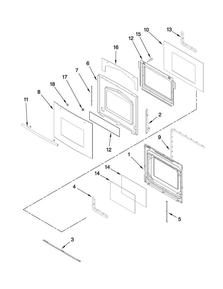 Oven Door Parts Diagram and Parts List for JJW8530DDS28  Jenn-Air Wall Oven