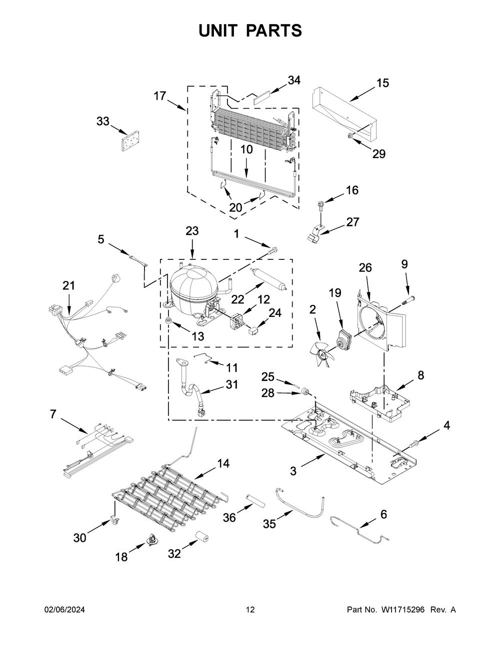 Unit Parts Diagram and Parts List for ABB1924BRW05  Amana Refrigerator