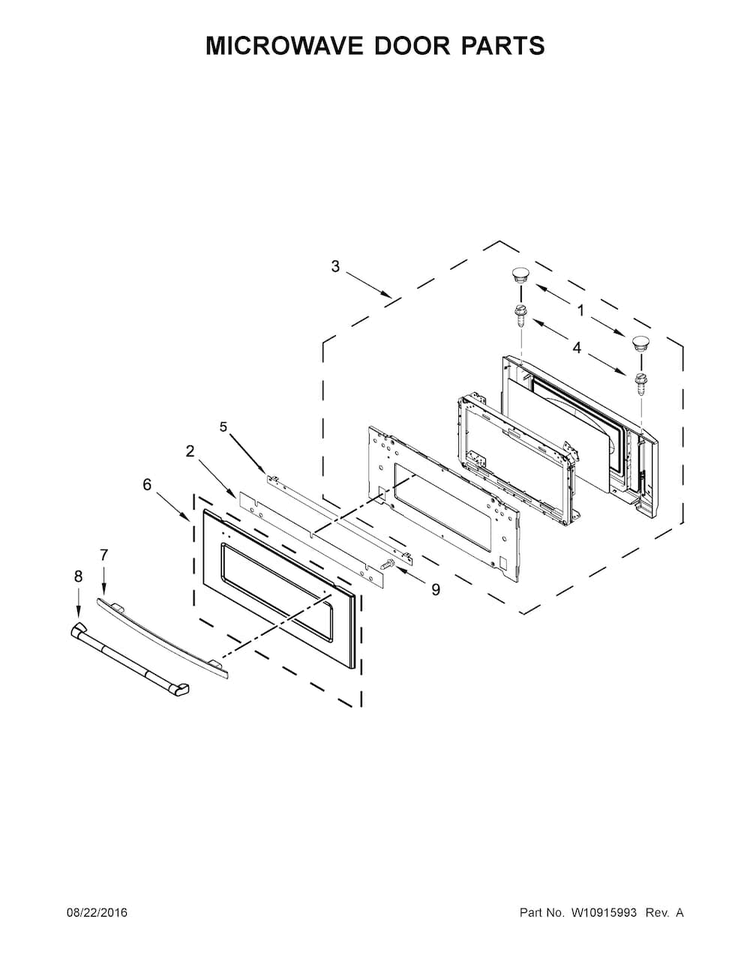Microwave Door Parts Diagram and Parts List for JMW3430DS02  Jenn-Air Microwave