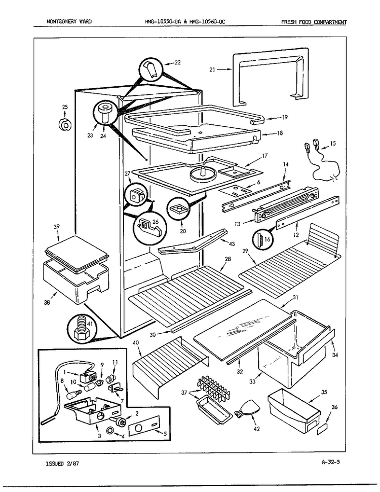 Fresh Food Compartment/misc Diagram and Parts List for 10560B  Admiral Refrigerator
