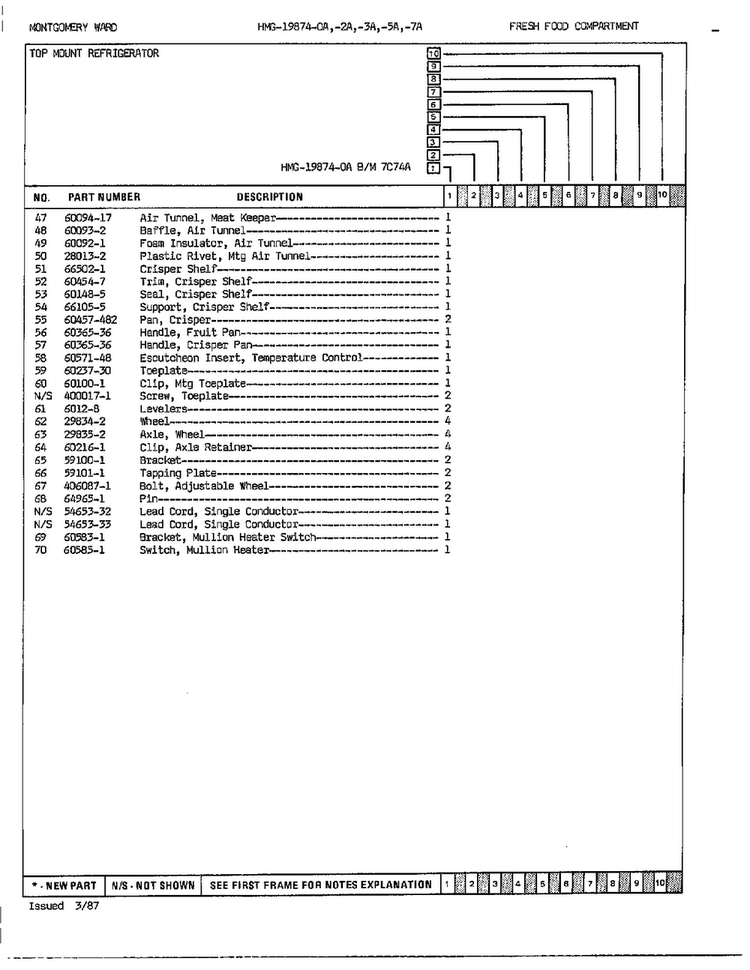 Fresh Food Compartment Page 3 Diagram and Parts List for 19874A  Admiral Refrigerator