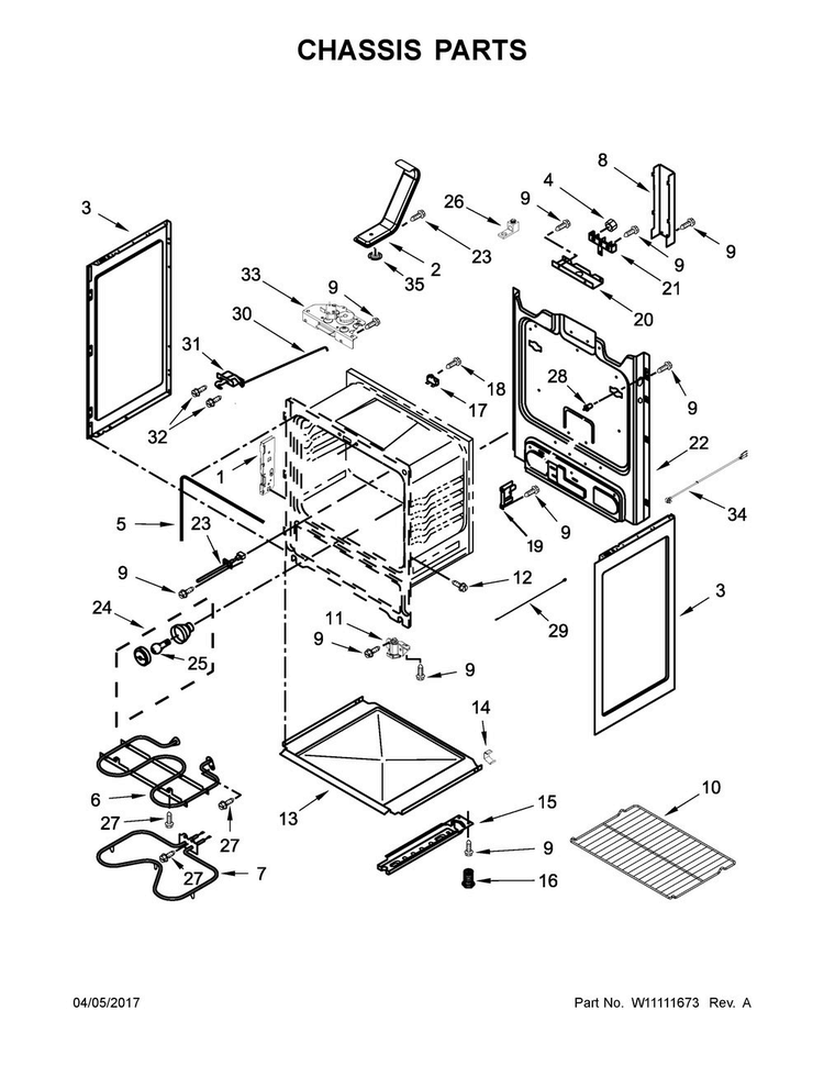 Chassis Parts Diagram and Parts List for YAER6603SFW1  Amana Range