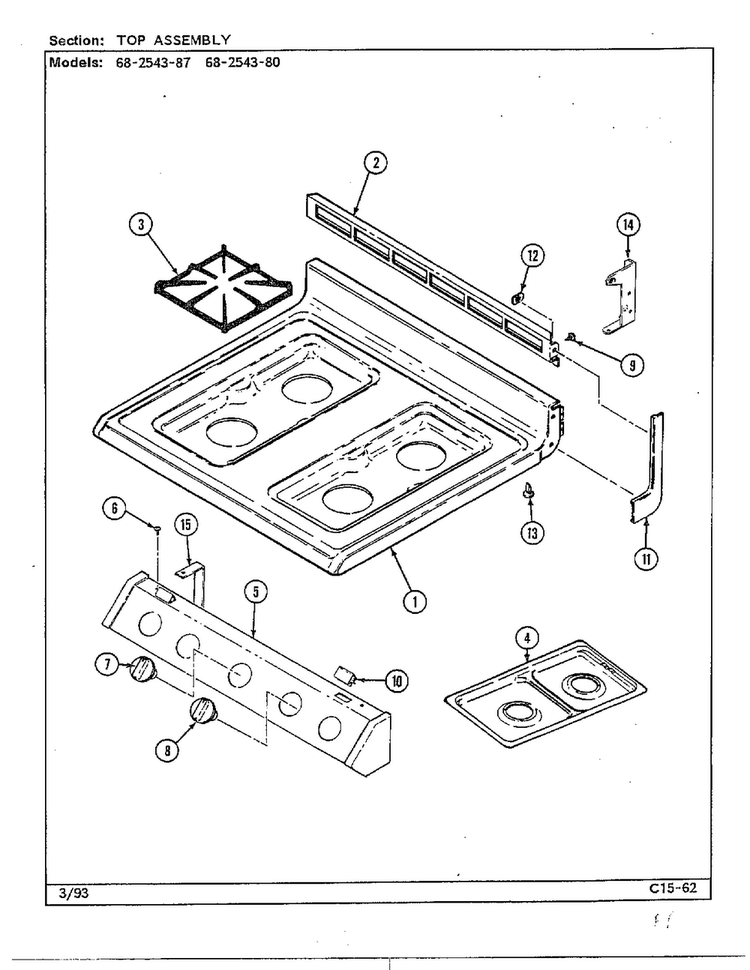 Top Assembly Diagram and Parts List for 2543  Magic Chef Range