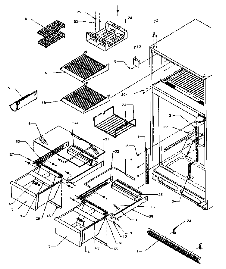 Cabinet Shelving Diagram and Parts List for TR25S5L-P1196401WL  Amana Refrigerator
