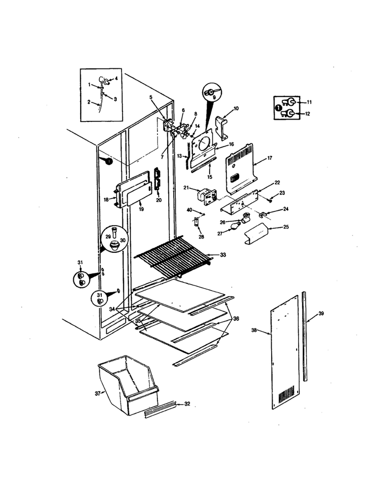 Freezer Compartment Diagram and Parts List for RC20LA-3AW-BS10A  Magic Chef Refrigerator
