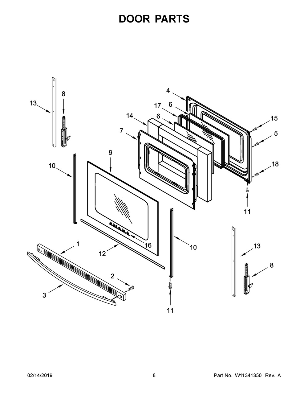 Door Parts Diagram and Parts List for YAER6603SFW2  Maytag Range