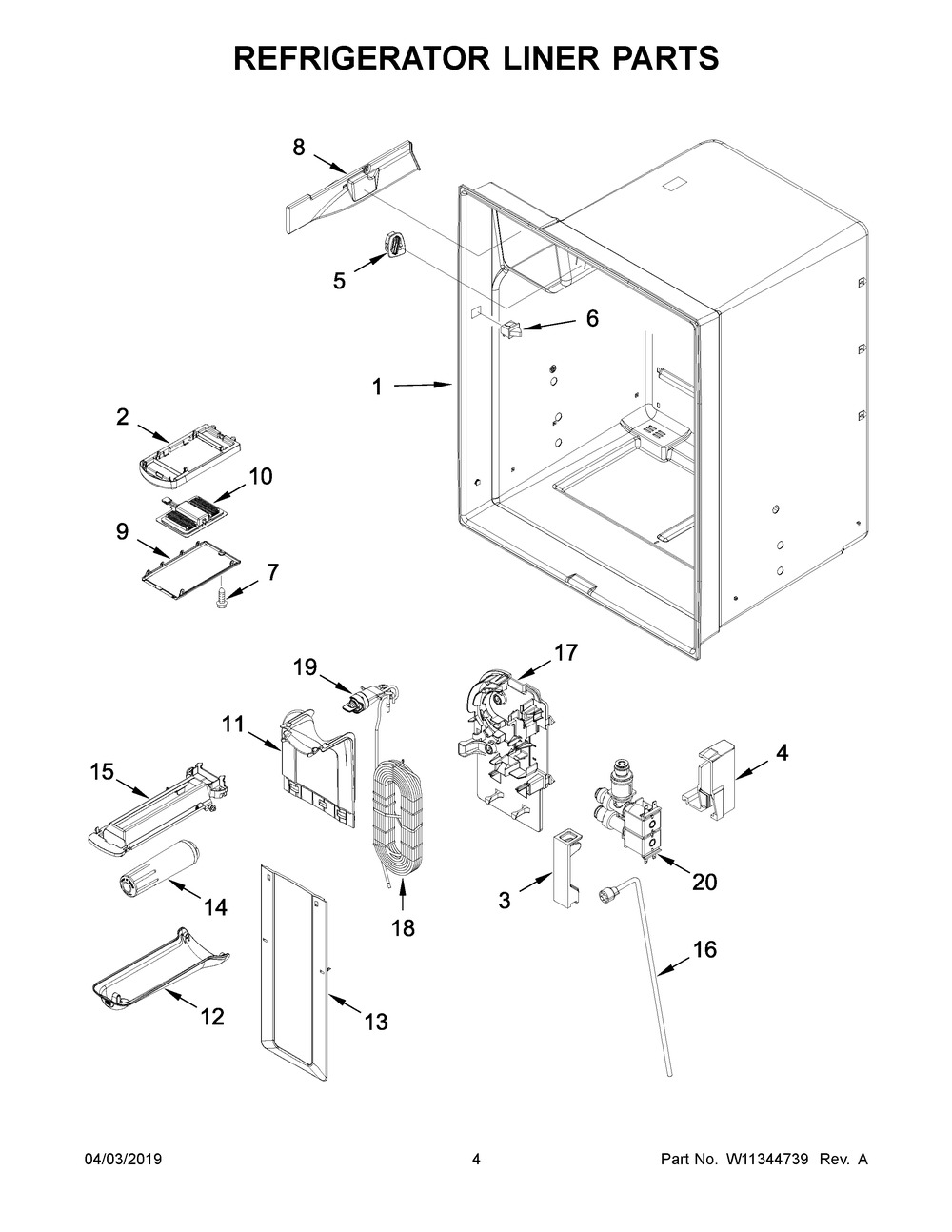 Refrigerator Liner Parts Diagram and Parts List for MFI2570FEZ07  Maytag Refrigerator
