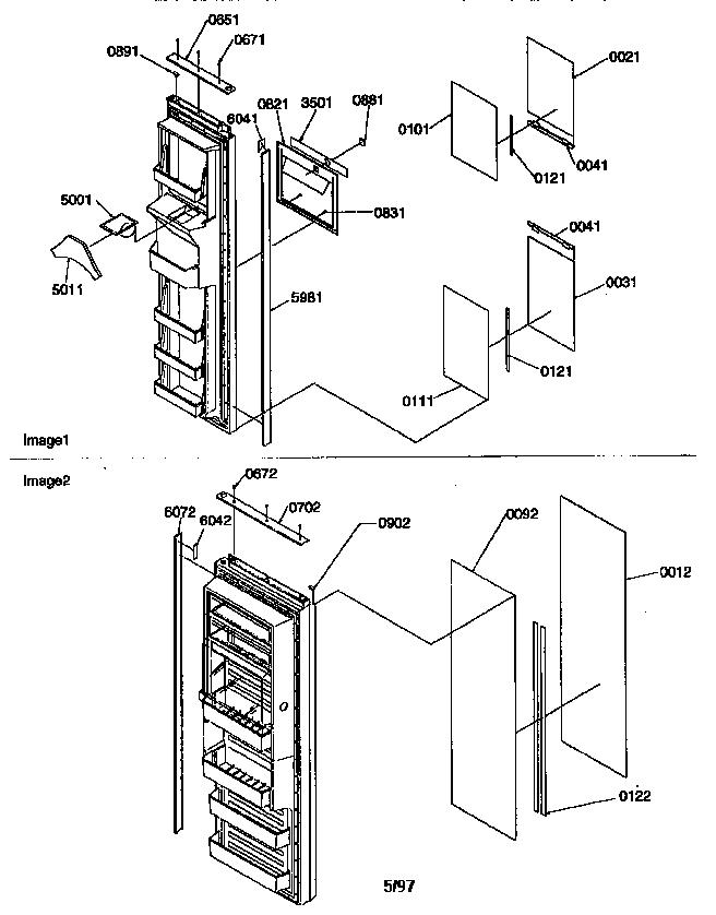 Door Trim And Panels Diagram and Parts List for 57087-P1190815WL  Amana Refrigerator