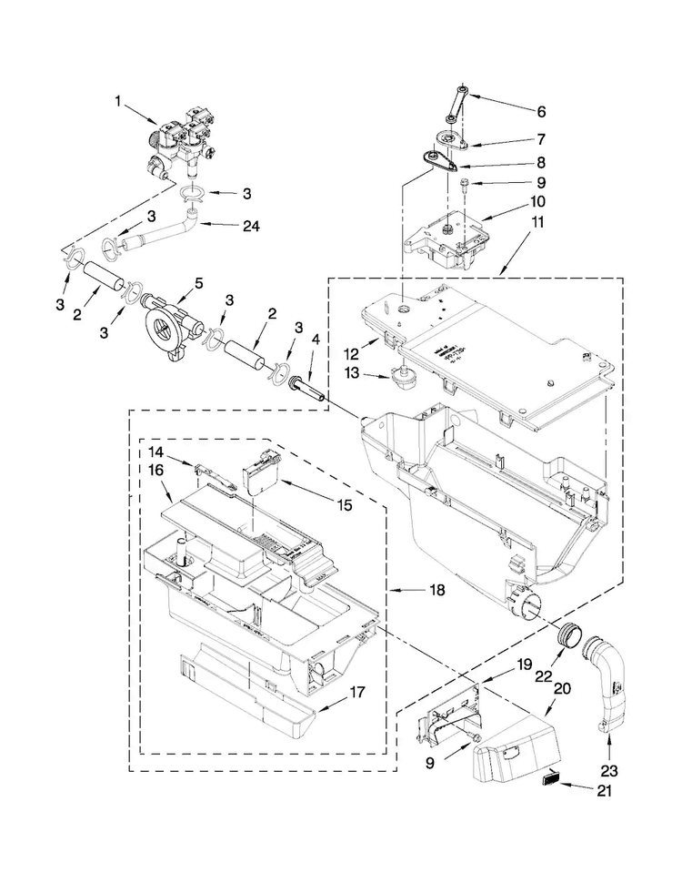 Dispenser Parts Diagram and Parts List for MHWE950WW01  Maytag Washer