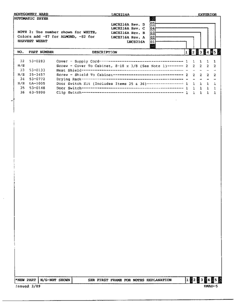 Gas Dryer Exterior Assembly Page 3 Diagram and Parts List for 8216A  Norge Dryer