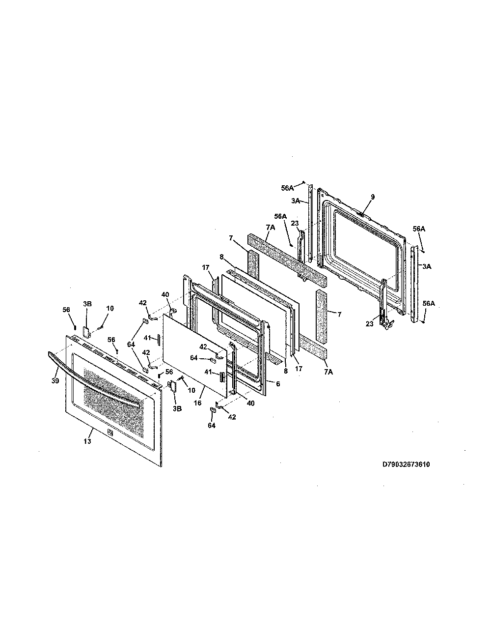 Door Diagram and Parts List for 79032673610  Kenmore Range