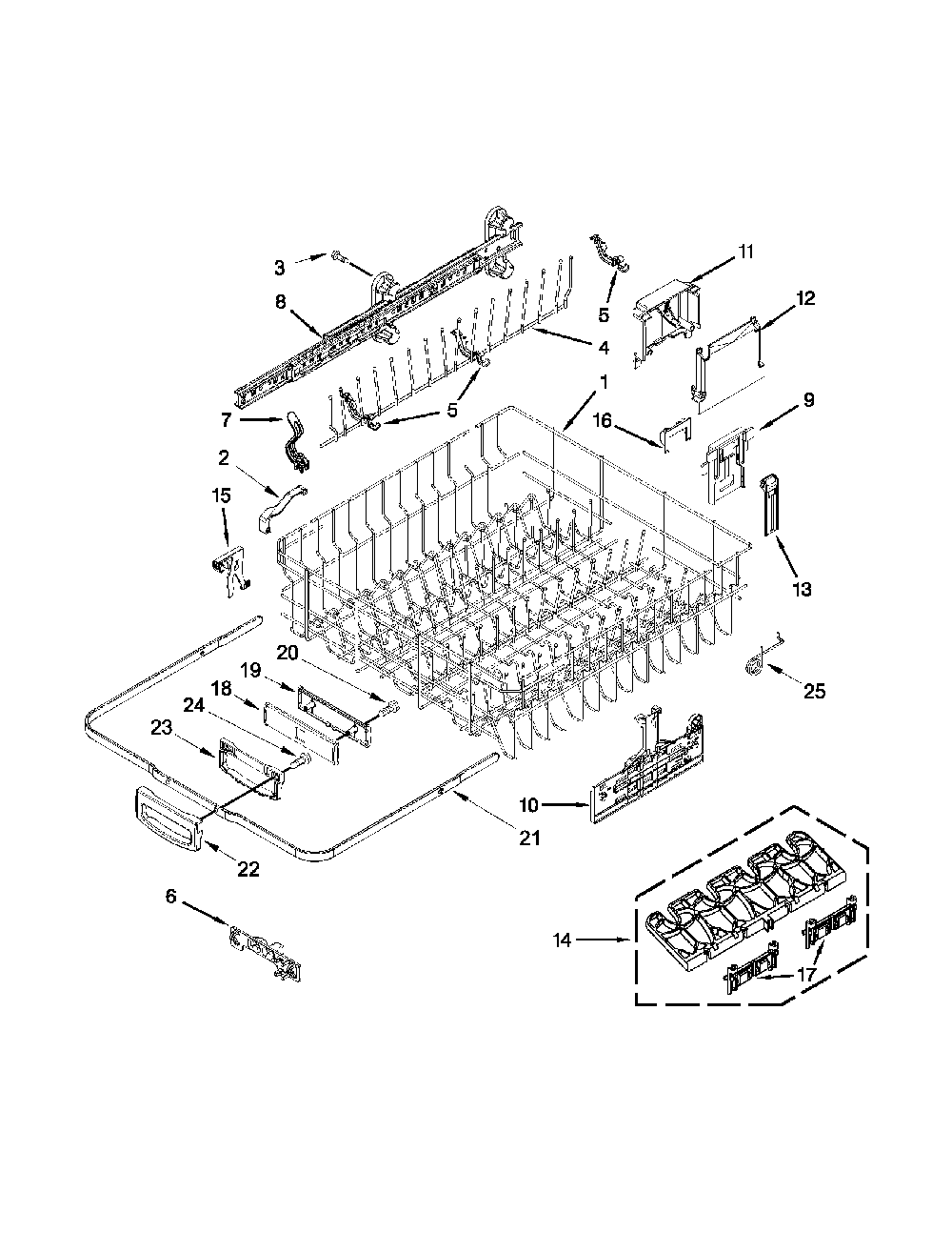 Upper Rack And Track Parts Diagram and Parts List for 66512833K313  Kenmore Dishwasher