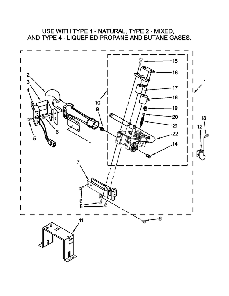 Burner Assembly Diagram and Parts List for MDG17CSBGW3  Maytag Dryer